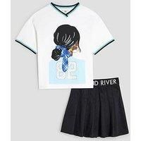 River Island Girls Graphic Top And Skirt Set - Black