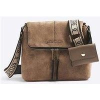 River Island Faux Suede Zipped Messenger Bag