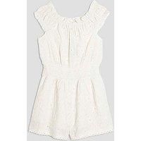 River Island Older Girls Shirred Texture Playsuit - Cream