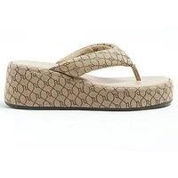 River Island Monogram Flip Flop Wedge Sandals