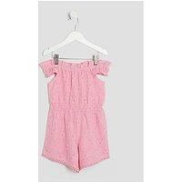 River Island Mini Girl Shirred Textured Playsuit - Pink