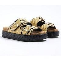 River Island Raffia Double Strap Footbed Sandals