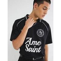 River Island Mesh Football Polo Shirt - Black