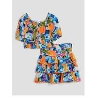 River Island Older Girls Fruit Print Rara Skirt Set - Blue