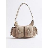 River Island Faux Suede Buckle Pocket Utility Bag