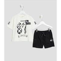 River Island Mini Boys Cargo Shorts And T-Shirt Set - Black