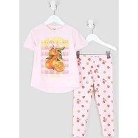 River Island Mini Girls Orange Print T-Shirt & Leggings Set - Pink