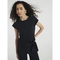 River Island Short Sleeve Pinstripe Tie Detail Top - Blue