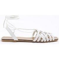 River Island Leather Wide Fit Caged Tie Up Sandals