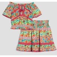 River Island Older Girls Tropical Stripe Skirt Set - Pink