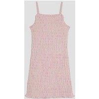 River Island Older Girls Shirred Gingham Dress - Pink