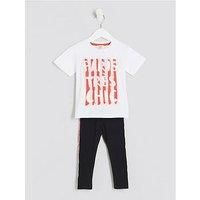 River Island Mini Girls Stripe Paris T-Shirt Set - White