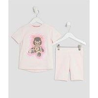 River Island Mini Girls Sequin Bear T-Shirt Set - Pink
