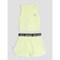 River Island Mini Girl Ri Runner Shorts Set - Green