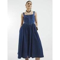 River Island Denim Corset Midi Dress
