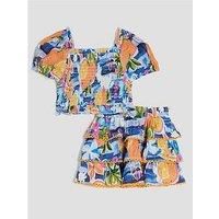 River Island Mini Girls All Over Fruit Print Top And Skirt Set - Blue