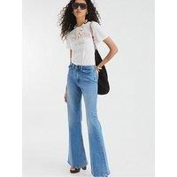 River Island High Rise Relaxed Flare Jeans - Blue