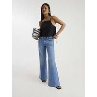 River Island Petite Denim High Waisted Relaxed Flare Jeans