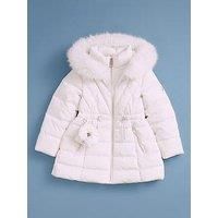 River Island Older Girls Fur Hood Padded Coat - Cream
