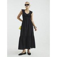 River Island Ruffle Collar Shirred Maxi Dress - Black