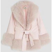 River Island Older Girls Faux Fur Wrap Coat - Pink
