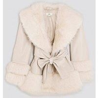 River Island Older Girls Faux Fur Wrap Coat - Cream