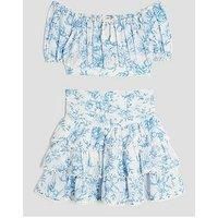 River Island Older Girls Floral Fruit Print Skirt Set - Blue