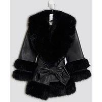River Island Mini Mini Girls Pu Fur Wrap Coat - Black