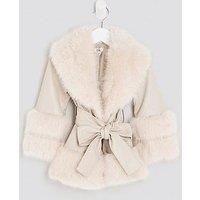 River Island Mini Girls Faux Fur Wrap Coat - Cream