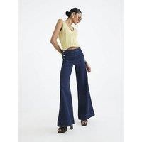 River Island High Rise Palazzo Button Detail Jeans - Blue