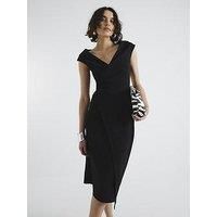 River Island Lapel Wrap Midi Dress - Black