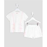River Island Mini Girls Bow T-Shirt And Shorts Set - Cream