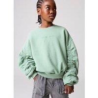 Smallsaints Girls Ruched Sleeve Sweatshirt - Green