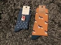 BNWT New 2 Pairs Fat Face Men’s Socks - Fluffy Penguin & Fox in Hats - UK 9.5-11