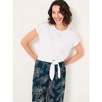 Fatface Lace Tie Front Top - White