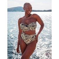 Curvy Kate Underwired Bandeau Bikini Top Ripple Reef Womens Black Print Size D-K