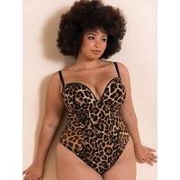 Scantilly Bodysuit Strapless Multiway Body Icon Plunge Womens Leopard Print DD-J