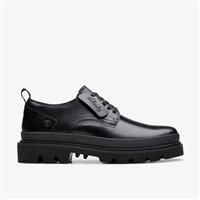 Clarks Mens Badell Lace Black Leather Slip Ons