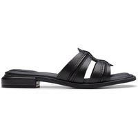 Clarks Womens Ariany Mule Black Leather Flat Sandals,Slip Ons