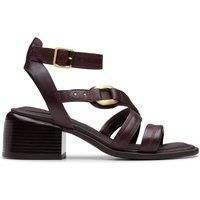 Clarks Womens Morwyn Strap Wine Leather Heeled Sandals