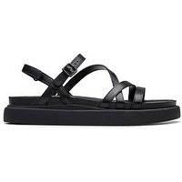 Clarks Aristella Rose Leather Strappy Flat Sandal - Black