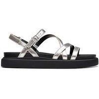 Clarks Aristella Rose Leather Strappy Flat Sandal - Silver