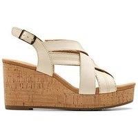 Clarks Sabina Sling Leather Wedges - Cream