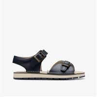 Clarks Girls Playsun Kid Navy Leather Flat Sandals