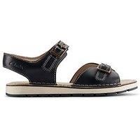 Clarks Girls Playsun Kid Navy Leather Flat Sandals