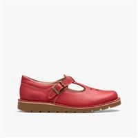 Clarks Girls Joyful Skip Kid Red Leather T Bar Shoes