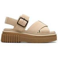 Clarks Womens Evamar Wish Ecru Suede Flat Sandals