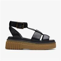 Clarks Womens Evamar Sun Black Leather Wedges