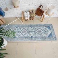 Vernal Senglea Machine washable, Non Shedding, Non Slip Area Runner for Living Room, Bedroom, Dining Room, Hallway, Kitchen, Pet Friendly, Blue, Grey & Cream, 76 cm X 243 cm