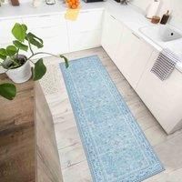 Vernal Adora Machine washable, Non Shedding, Non Slip Area Rug for Living Room, Bedroom, Dining Room, Hallway, Kitchen, Pet Friendly, Pacific Blue, Sea Blue & White, 76 cm X 243 cm